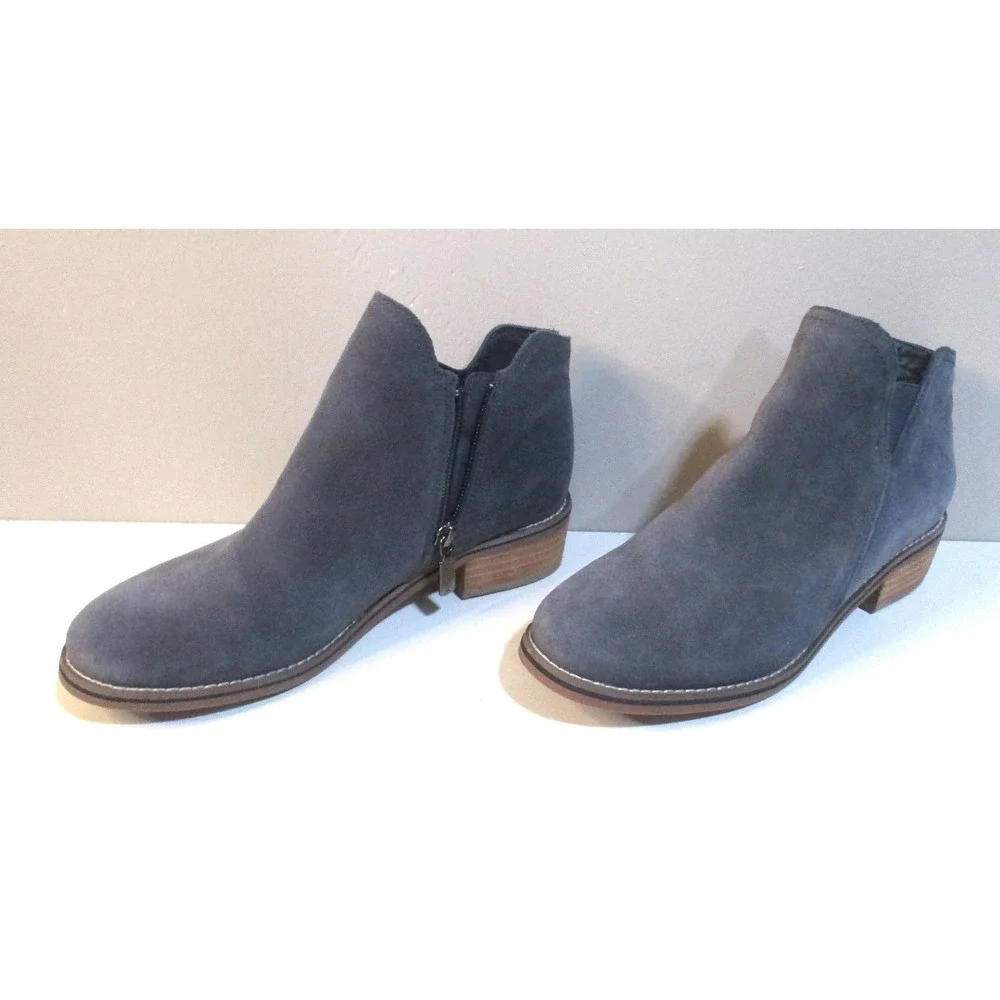 Blondo Waterproof Grey Suede Ankle Boots B6241 Women 7.5M Low Stackd Heel Zipper
